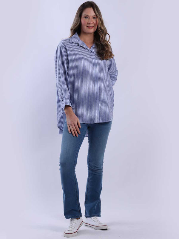 Stripe Print Ladies Shirt Denim