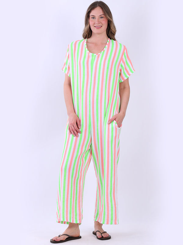 Stripe Print Lagenlook Cotton Jumpsuit