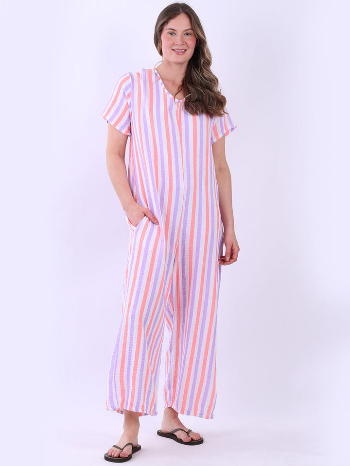 Stripe Print Cotton Jumpsuit Lilac