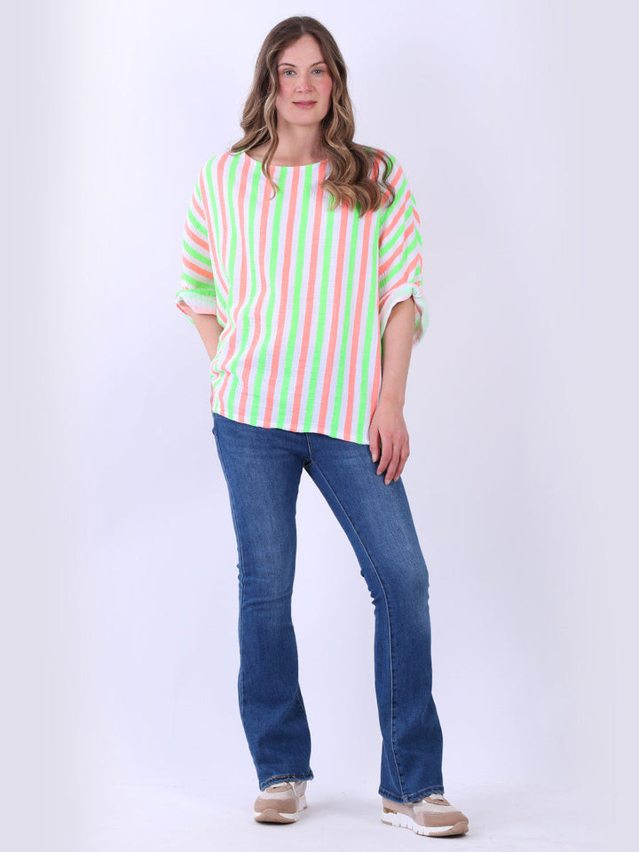 Stripy Print Cotton Top Green