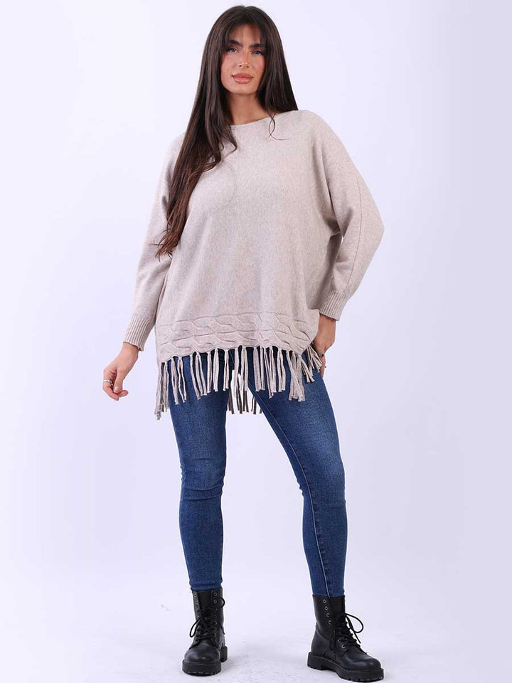 Knitted Fringe Tunic Jumper Mocha