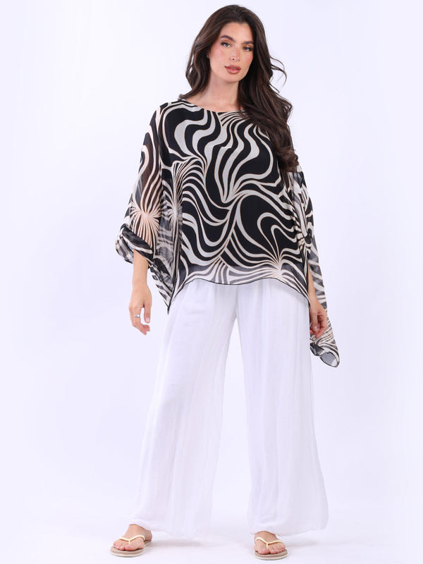 Batwing Silk Tunic Top Black