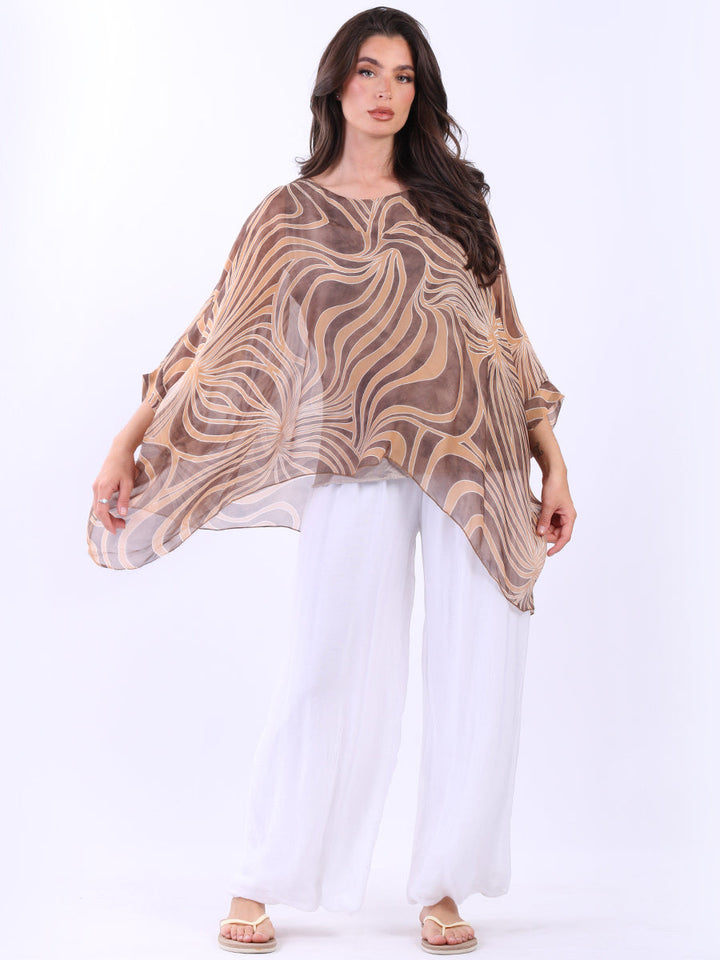 Batwing Silk Tunic Top Mocha