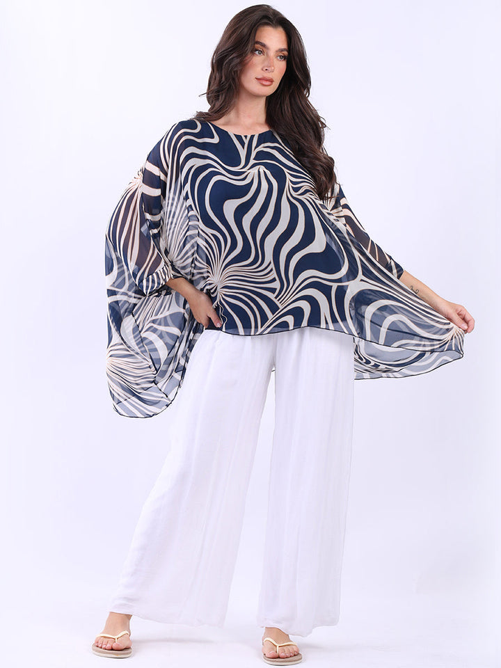 Batwing Silk Tunic Top Navy
