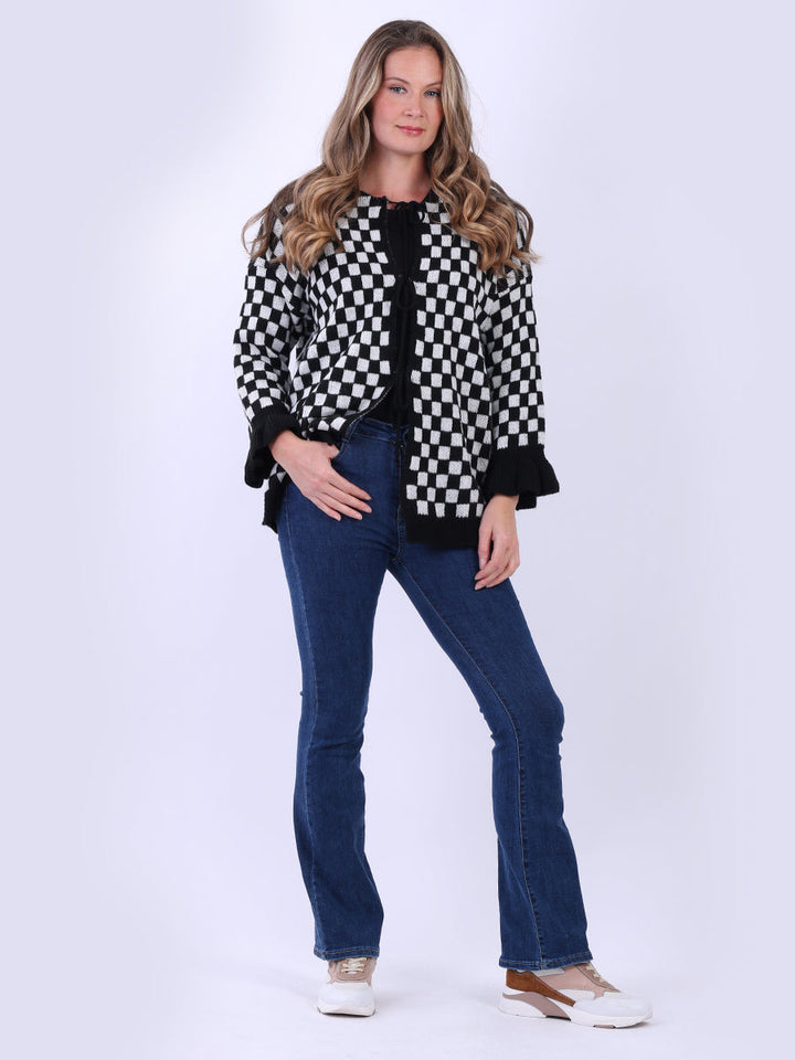 Gingham Wool Knitted Cardigan Back