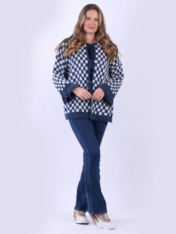 Gingham Wool Knitted Cardigan Denim