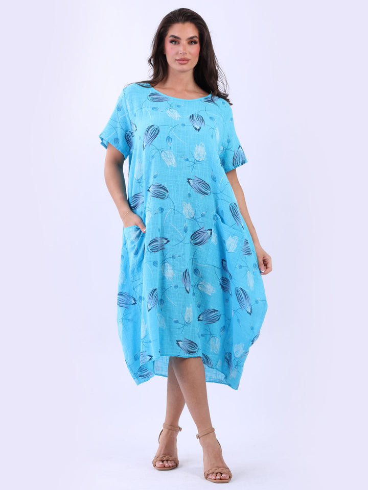 Tulip Lagenlook Cotton Dress Azure