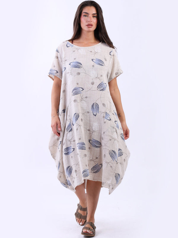 Tulip Lagenlook Cotton Dress Beige