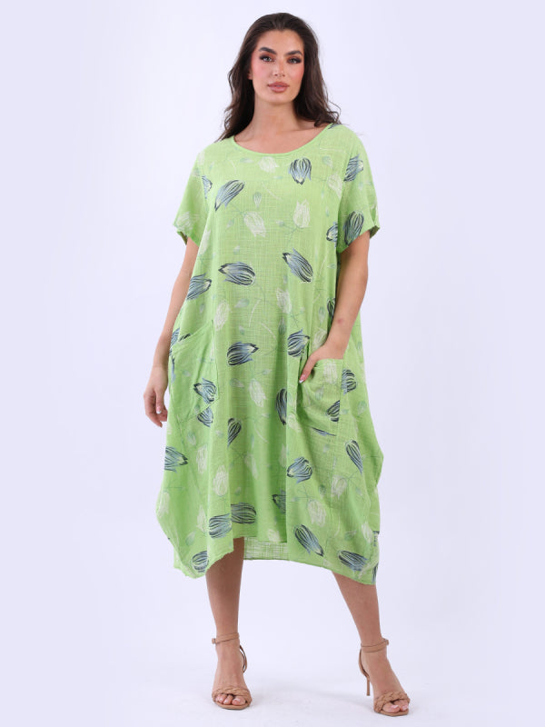Tulip Lagenlook Cotton Dress Olive