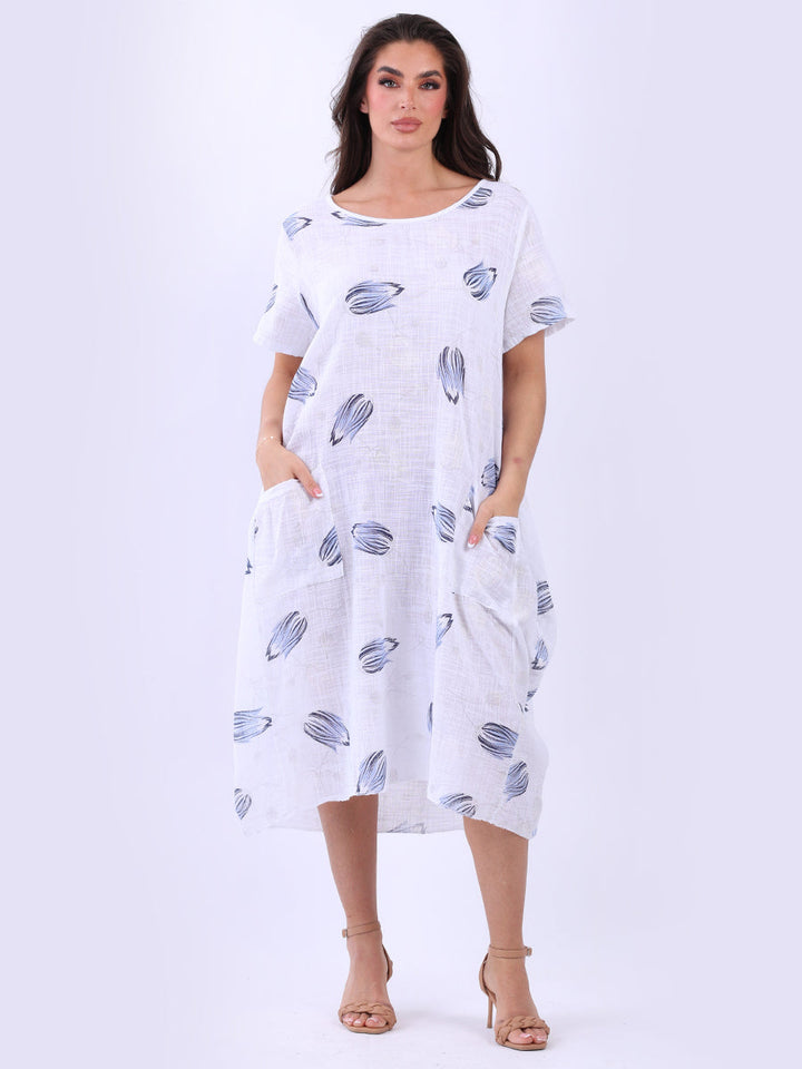 Tulip Lagenlook Cotton Dress White