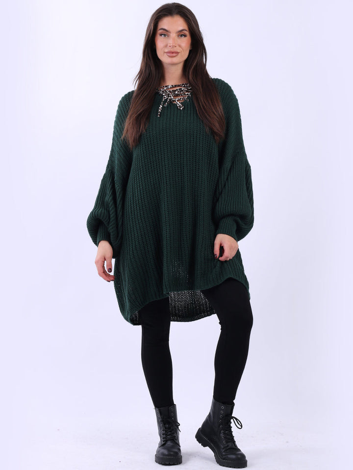 Plus Size Knitted Jumper Bottle Green