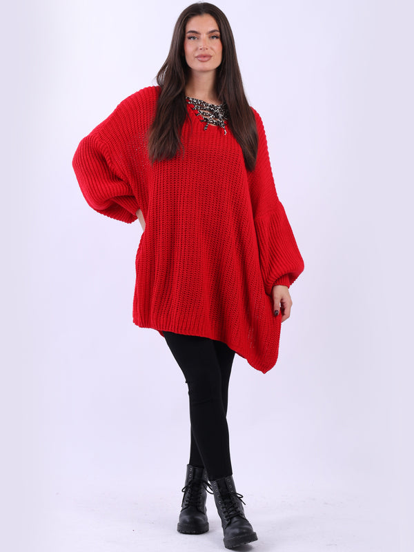 Plus Size Knitted Jumper Red