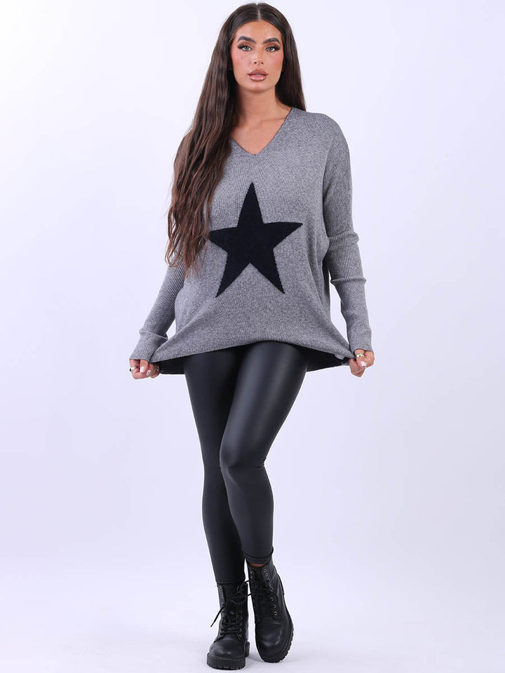 Frontside Star Lagenlook Jumper Dark Grey