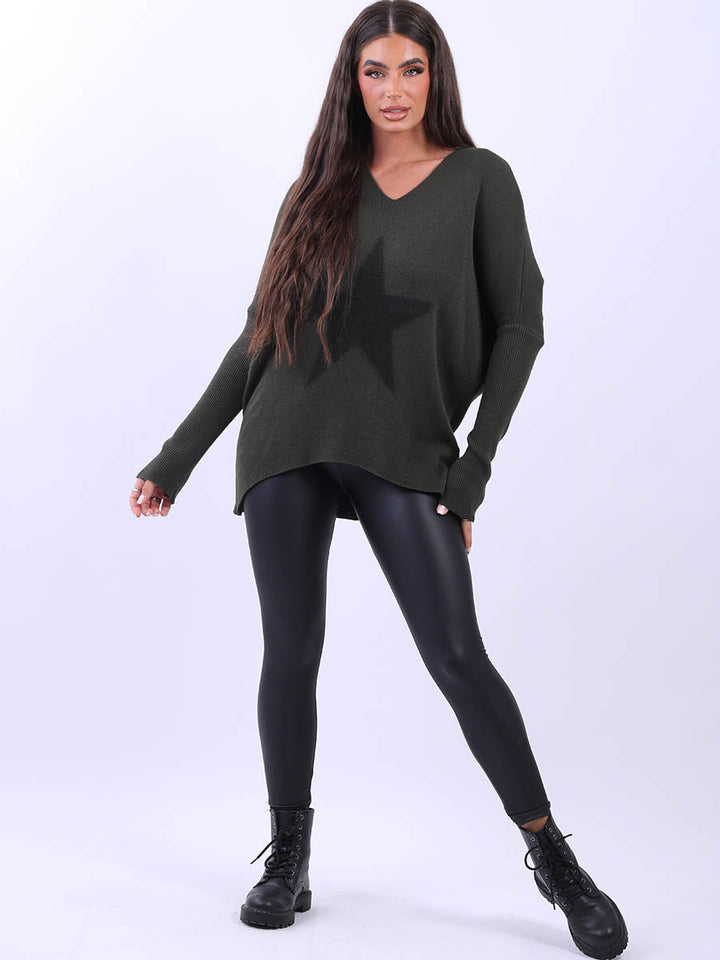 Frontside Star Lagenlook Jumper Khaki