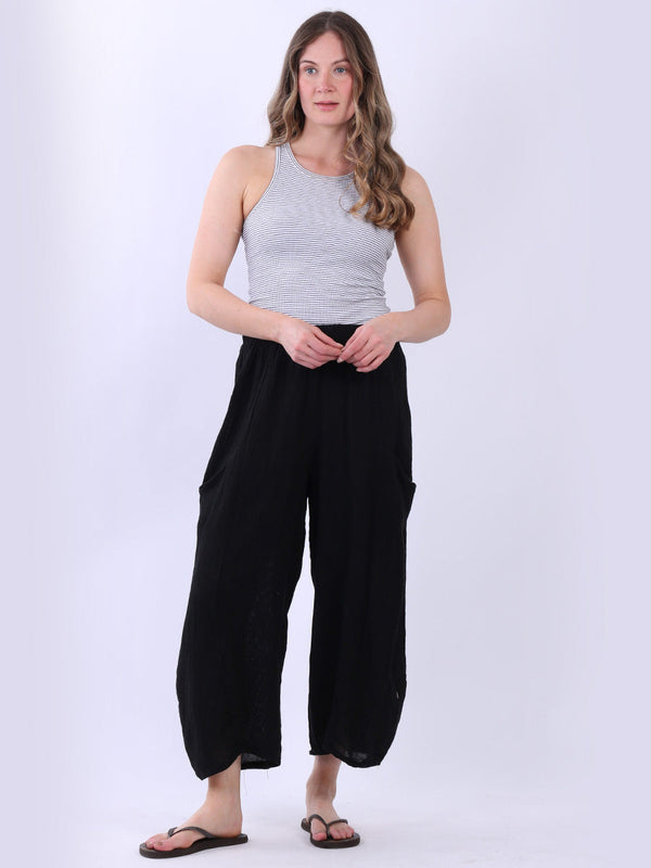 Vintage Wash Linen Trouser Black
