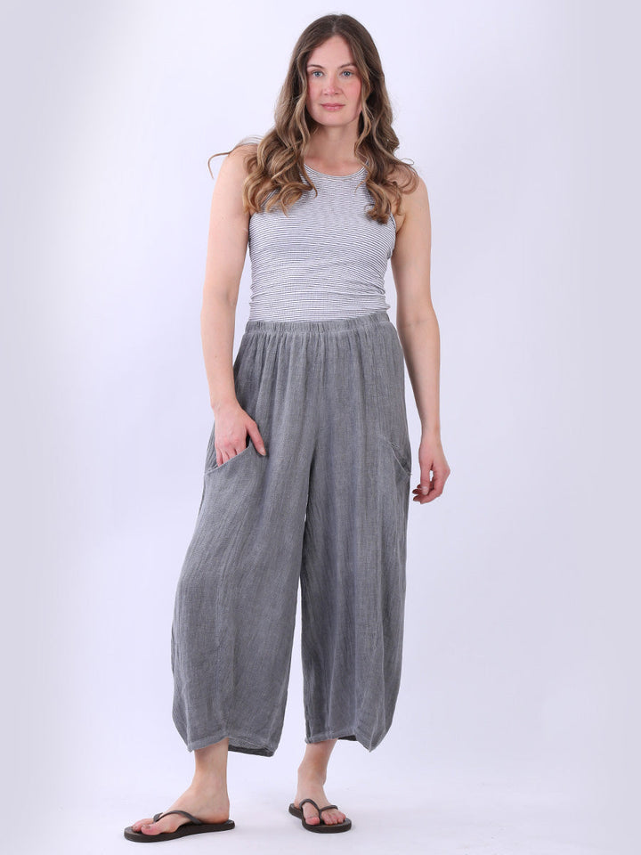 Vintage Wash Linen Trouser Charcoal