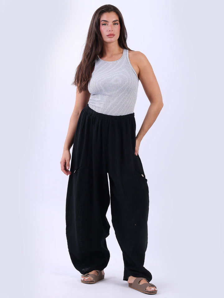 Vintage Washed Linen Trouser Black
