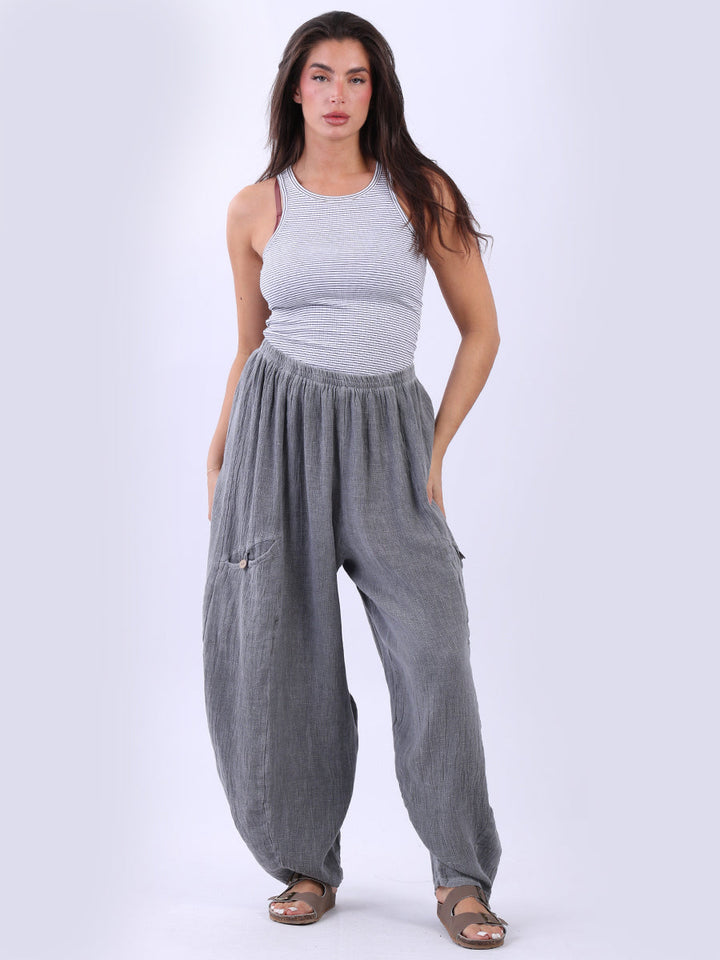 Vintage Washed Linen Trouser Charcoal