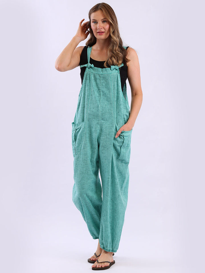 Vintage Washed Linen Dungaree Aqua