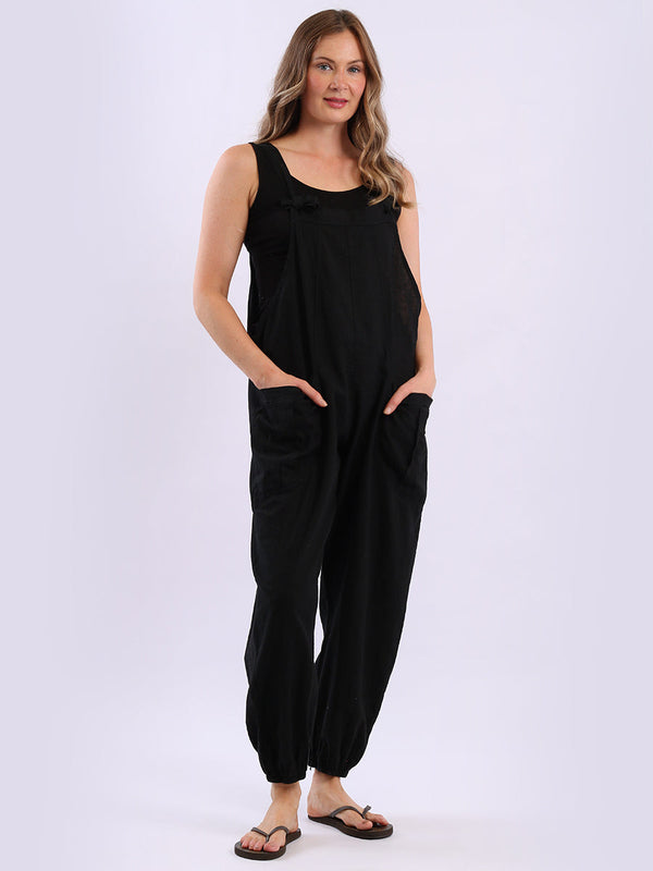 Vintage Washed Linen Dungaree Black