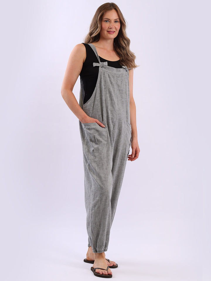 Vintage Washed Linen Dungaree Charcoal