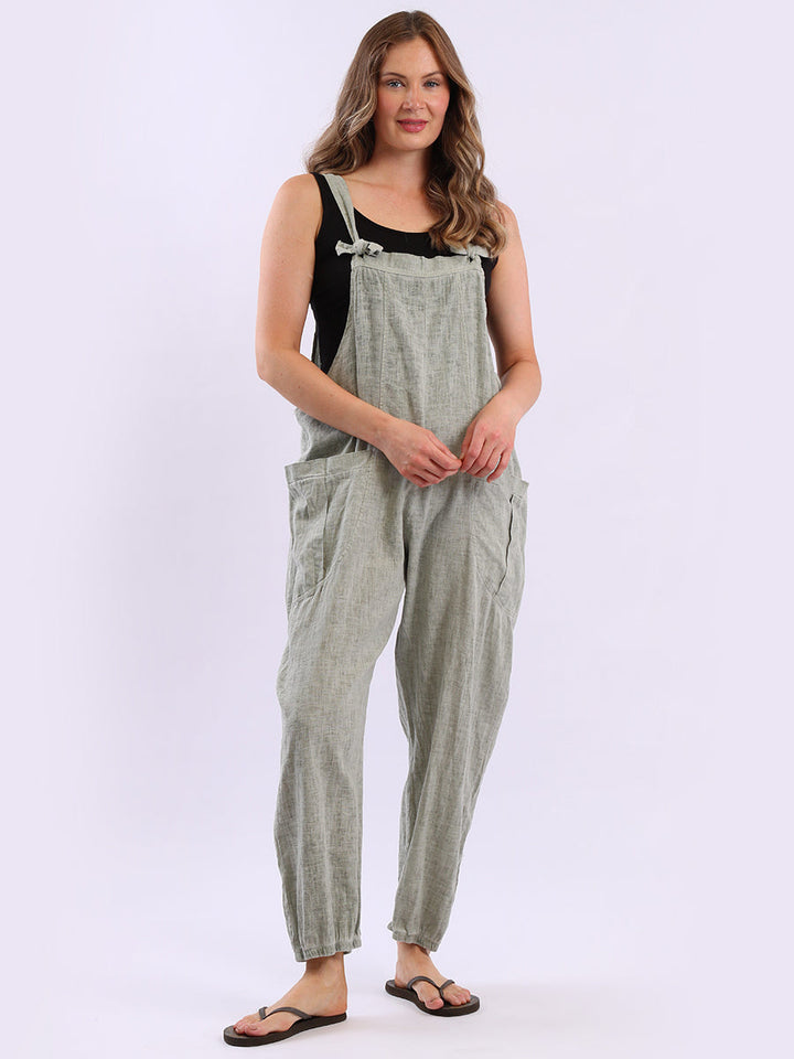 Vintage Washed Linen Dungaree Khaki