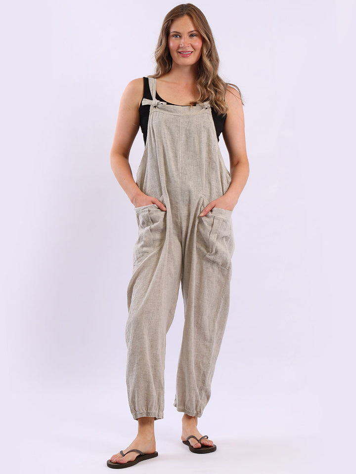 Vintage Washed Linen Dungaree Mocha