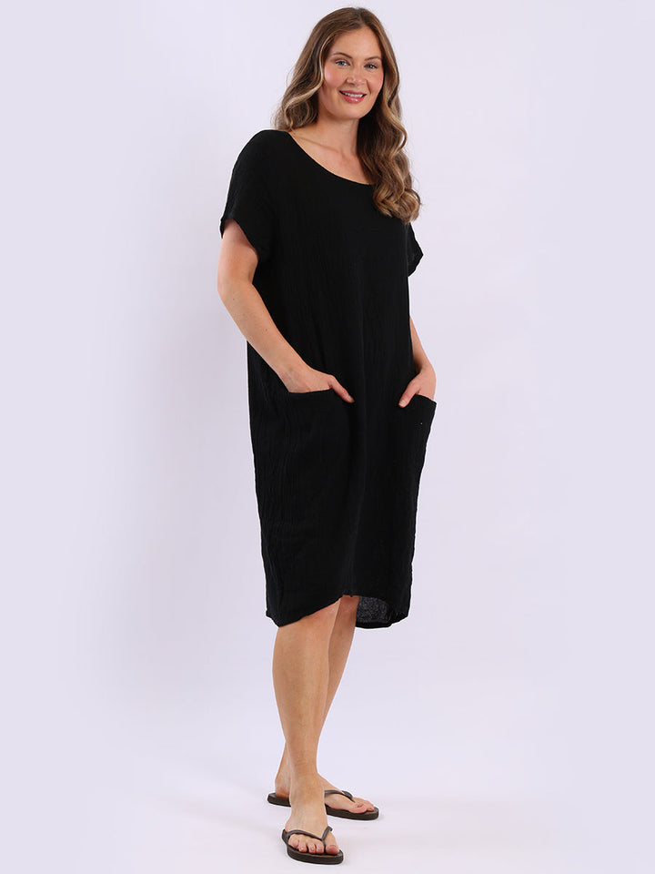 Vintage Wash Midi Dress Black