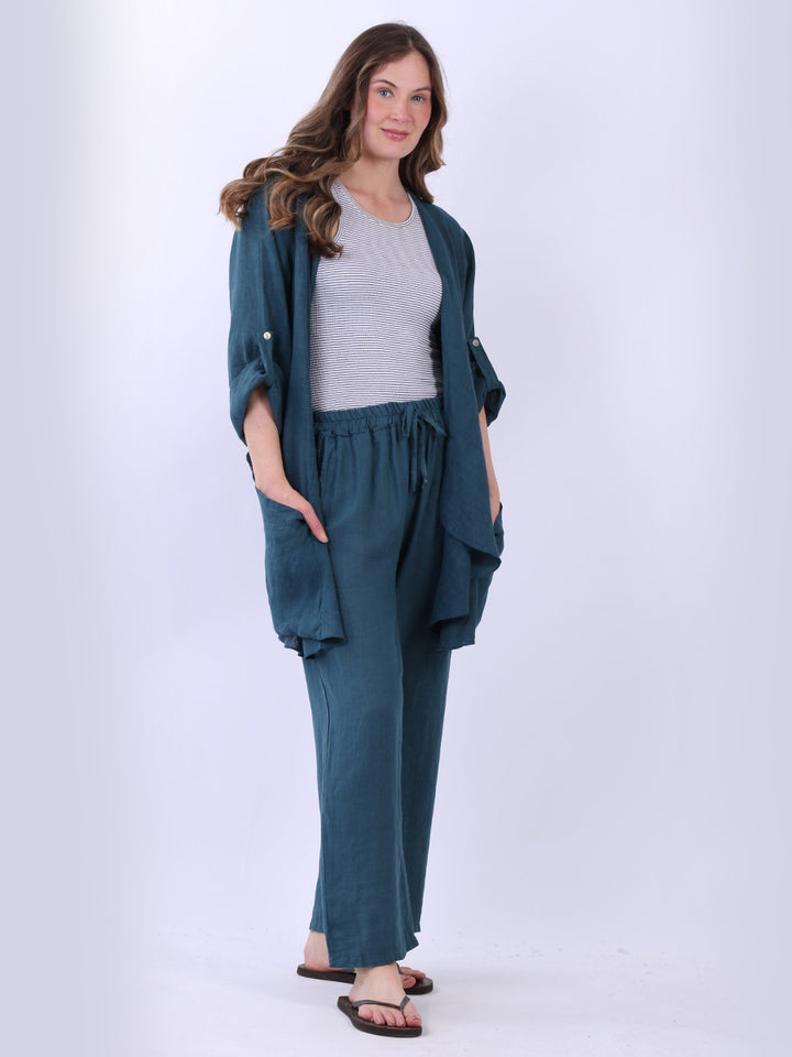 Italian Linen Cardigan Teal