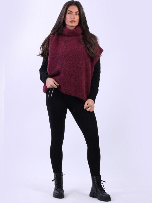 Knit Cropped Wooly Pullover Wine