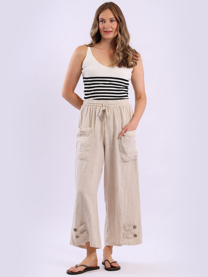 Wide Leg Linen Trouser Beige