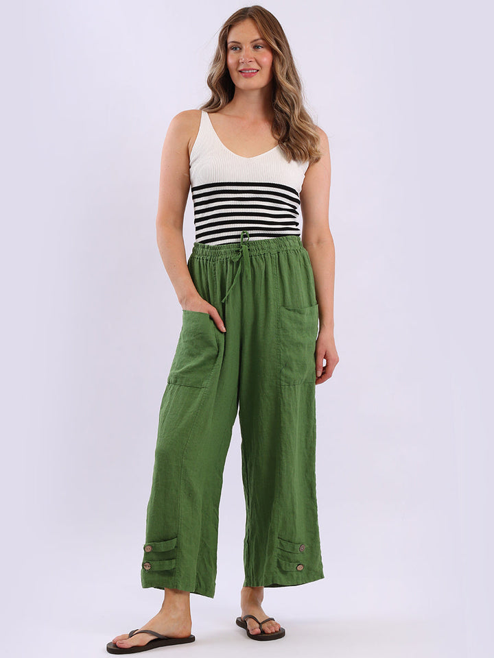 Wide Leg Linen Trouser Green
