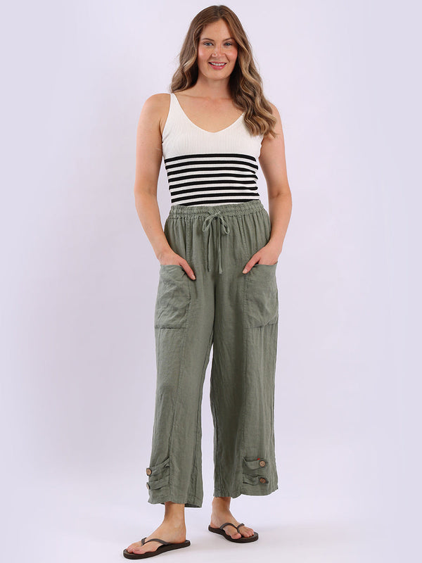 Wide Leg Linen Trouser Khaki