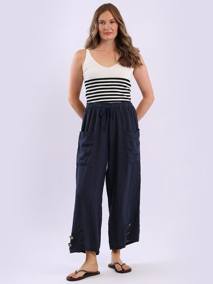 Wide Leg Linen Trouser Navy