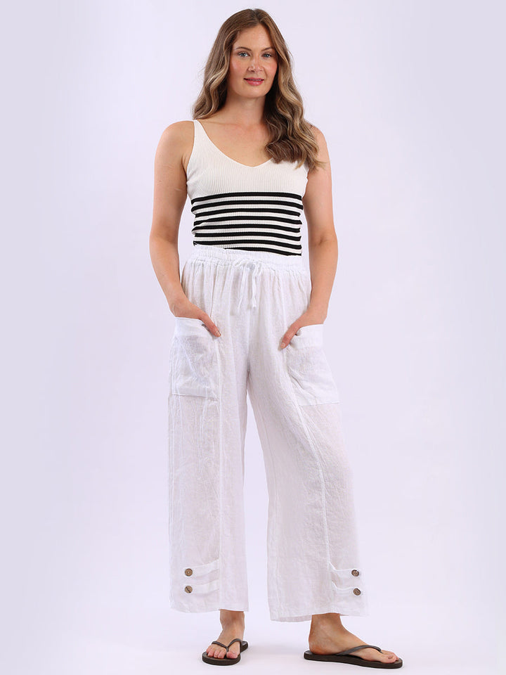 Wide Leg Linen Trouser White