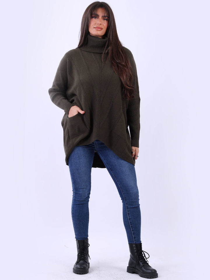 Cowl Neck Knitted Jumper Khaki