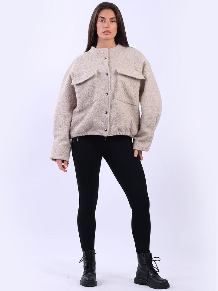 Woolen Crop Jacket Beige