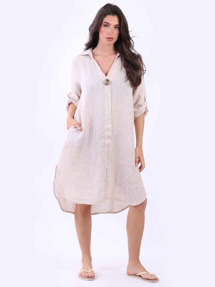 Women Linen Dress Beige