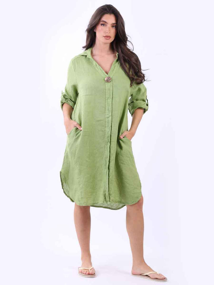 Women Linen Dress Lime Green