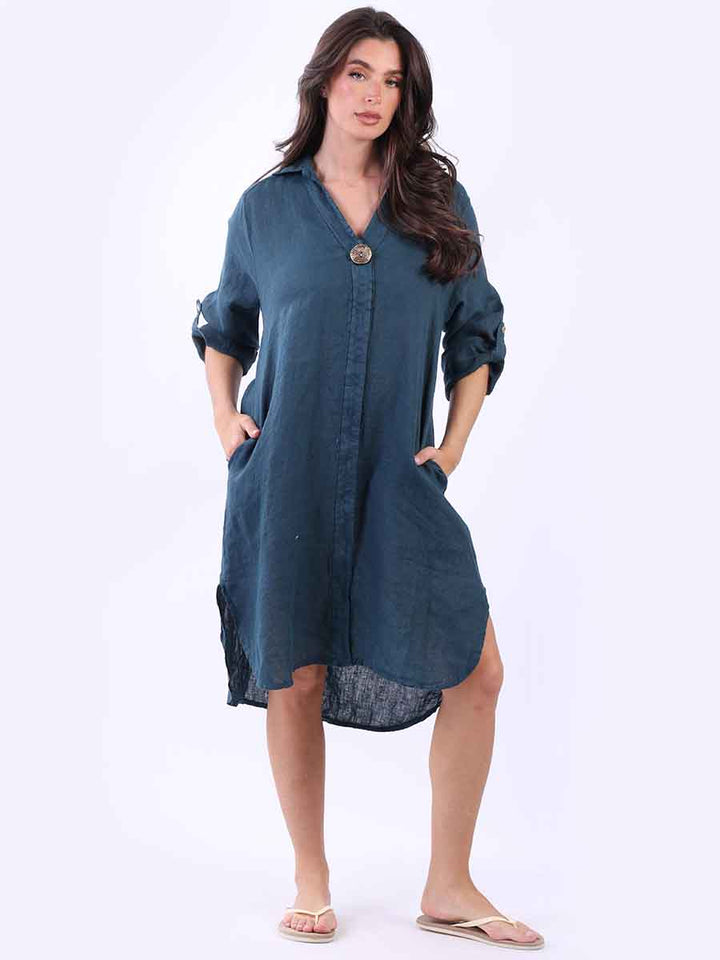 Women Linen Dress Teal