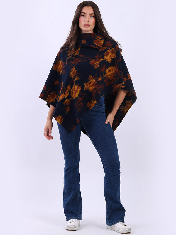 Oversized Knitted Wooly Poncho Navy