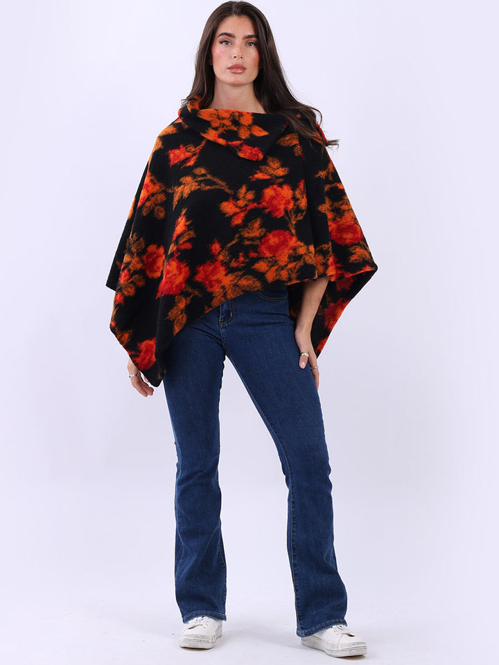 Oversized Knitted Wooly Poncho Orange