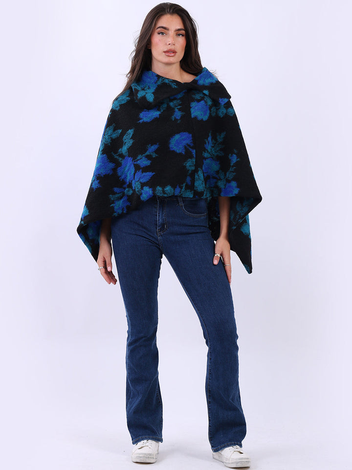 Oversized Knitted Wooly Poncho Royal Blue