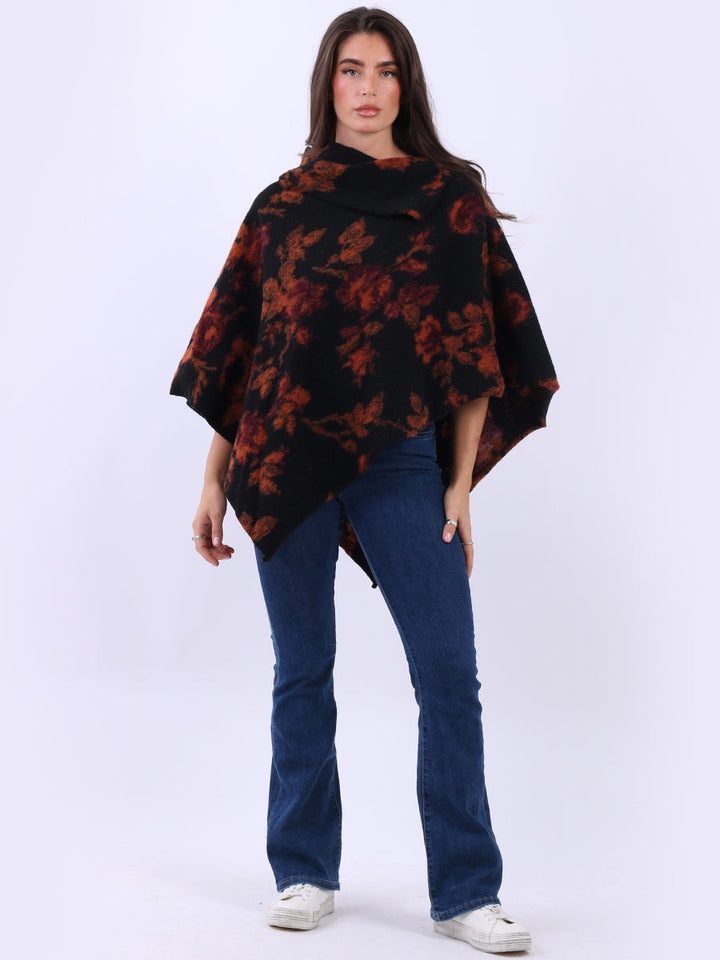 Oversized Knitted Wooly Poncho Rust