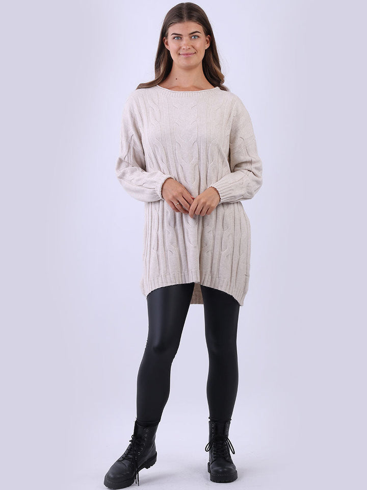 Cable Knit Lagenlook Jumper Beige