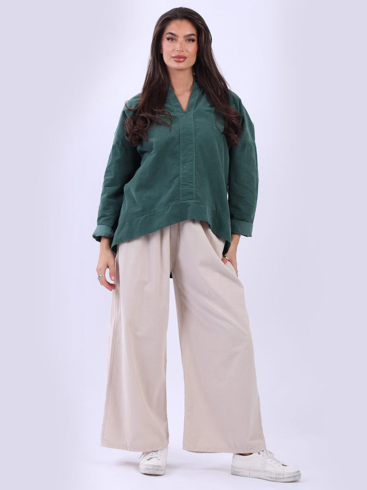 Cotton Lagenlook Blouse Bottle Green
