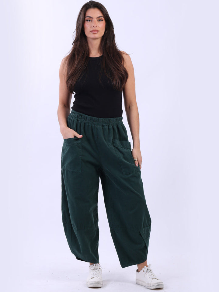 Solid Cotton Corduroy Trouser Bottle Green