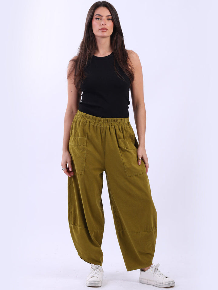 Solid Cotton Corduroy Trouser Olive