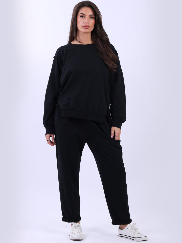 Solid Cotton Sweat Crop Top Black
