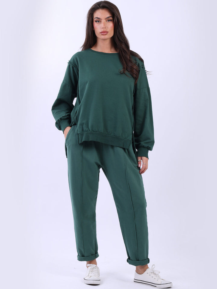 Solid Cotton Sweat Crop Top Bottle Green